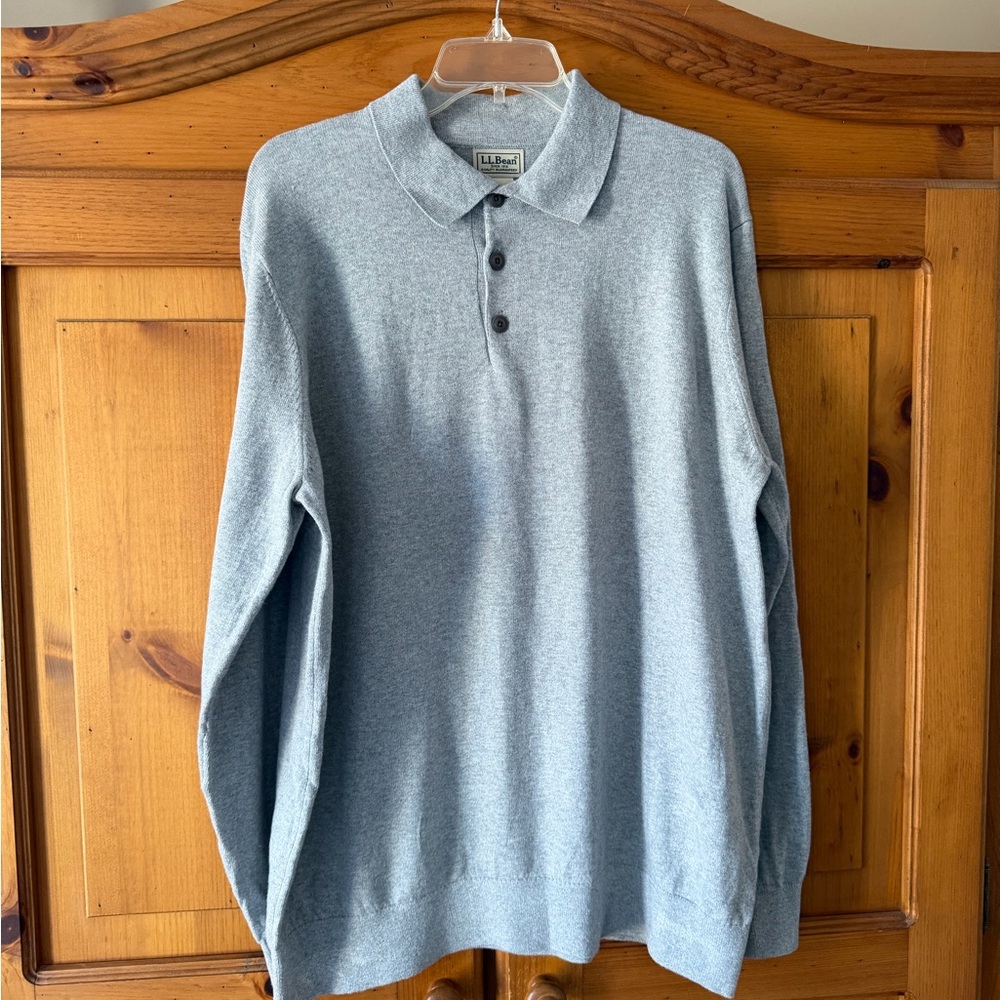 L.L. Bean Light Gray Cashmere Cotton Blend Sweater Mens XL